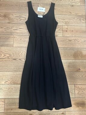 The Raconteur Jersey Knit Sleeveless Black Midi Dress with Pockets